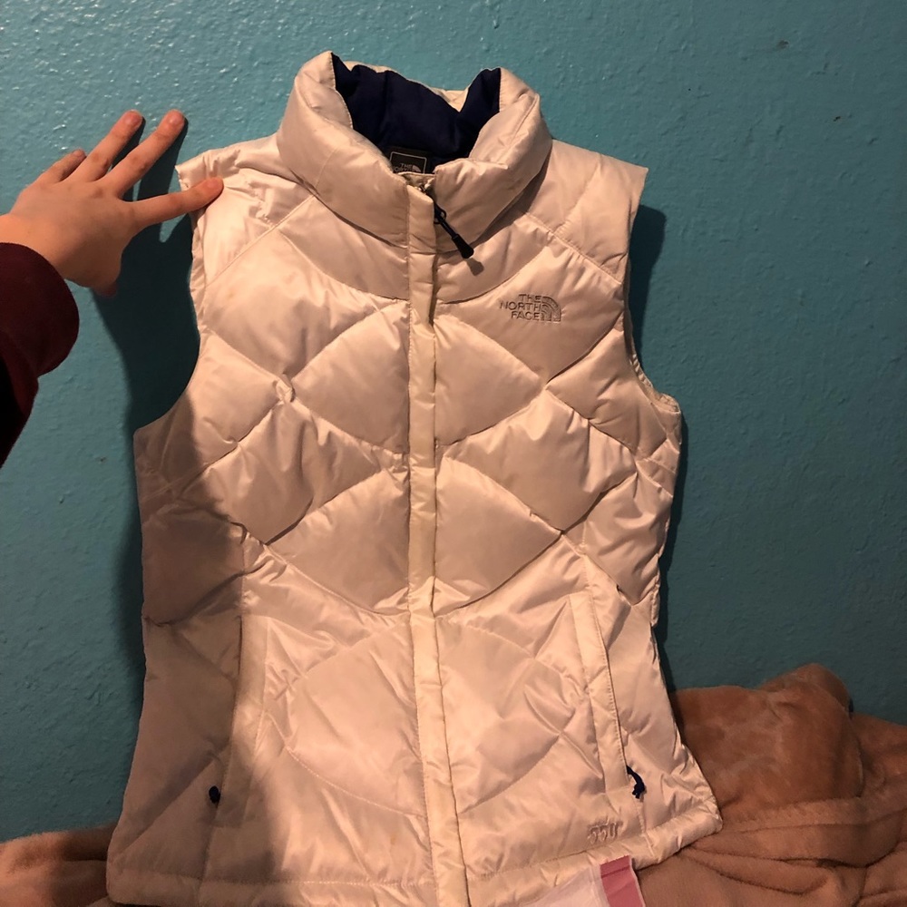 Small North Face vest white with dark blue inside